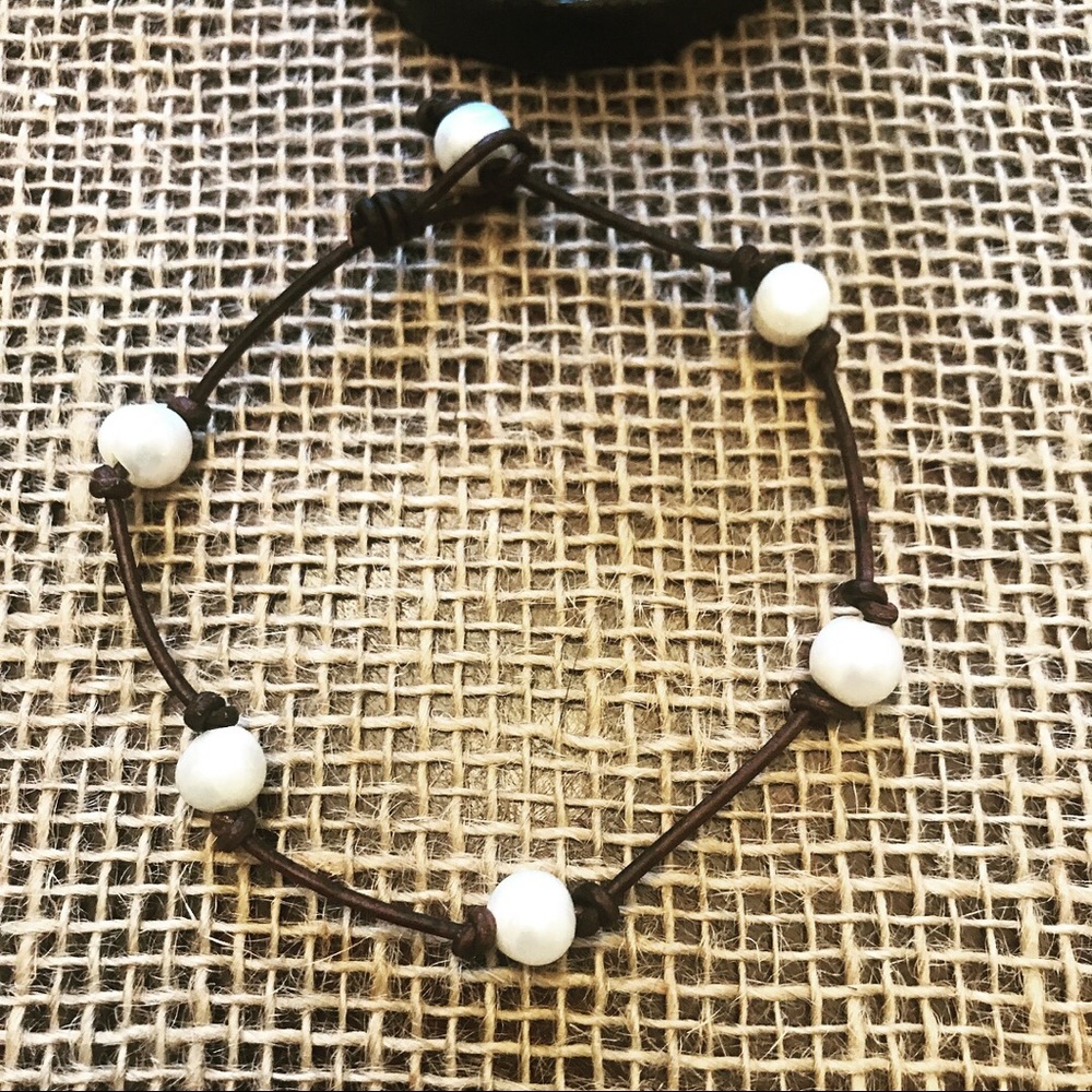 NEW Leather Freshwater Pearl Basic Anklet - Picture 2 of 7